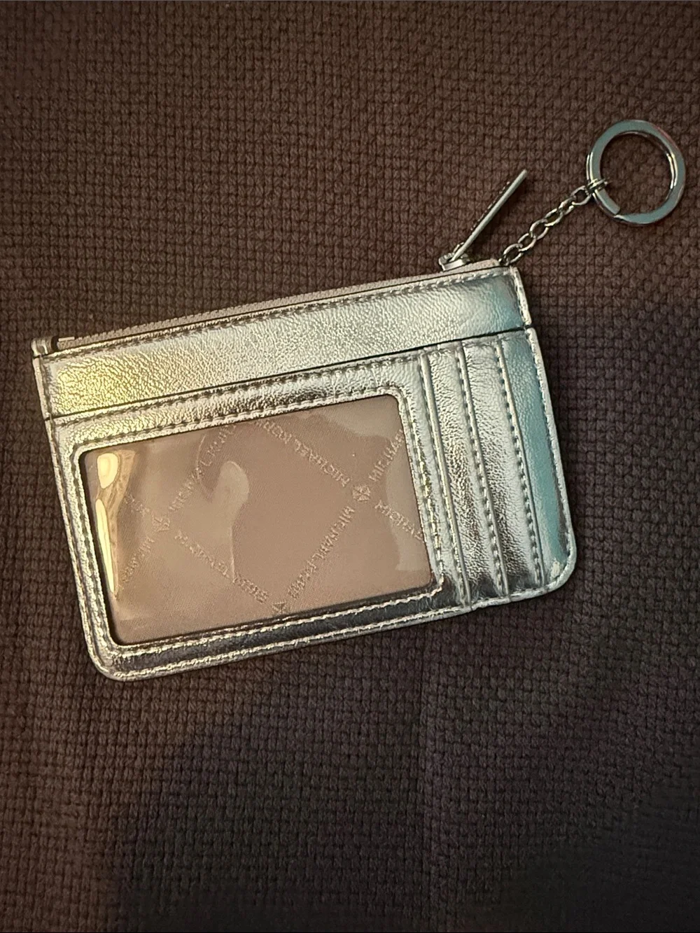 Michael Kors Metallic Silver Card Holder Keychain Wallet